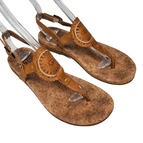 UGG Shoes Ugg Ayden Ii Tan Leather T Strap Buckle Cork Sole